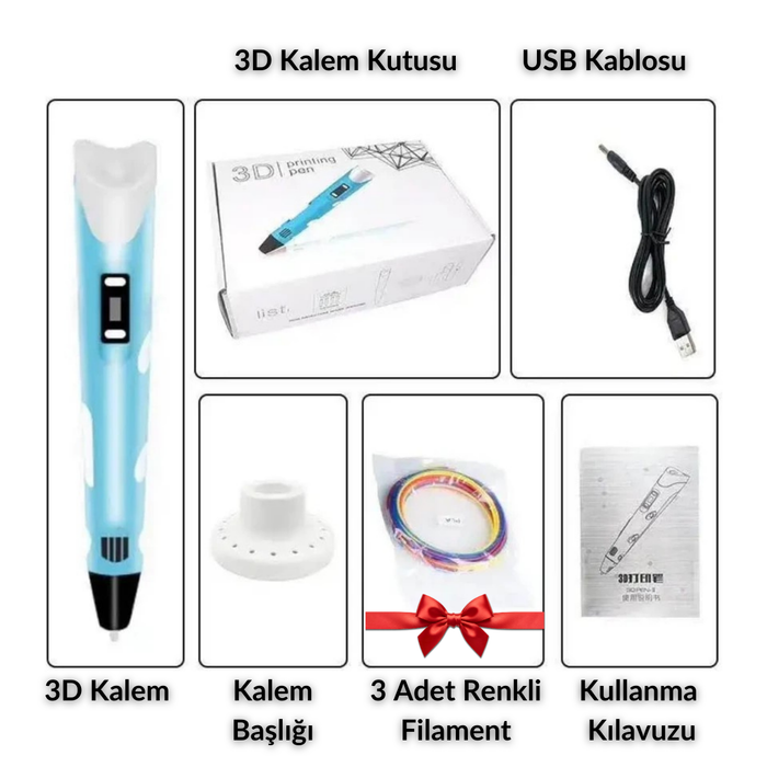 3D Yazıcı Kalem + 3 Adet Hediye Renkli Filament